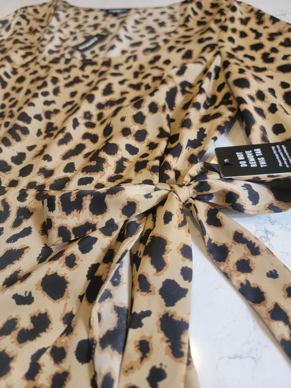 Express Leopard Print Long Sleeve Wrap Dress in Tan and Black - Picture 10 of 13